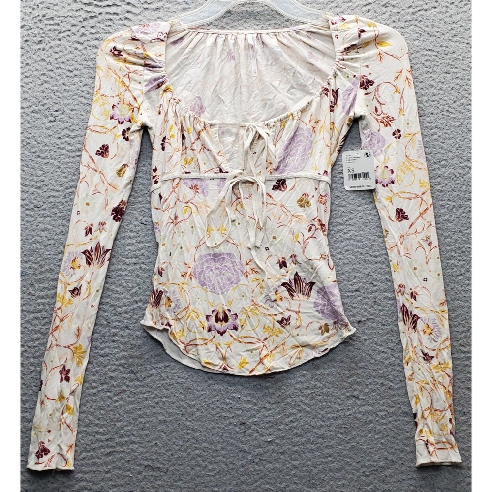 Free‎ People Make Easy Fitted Top Womens XS Multi Scoop Neck Tie Waist OB1366065